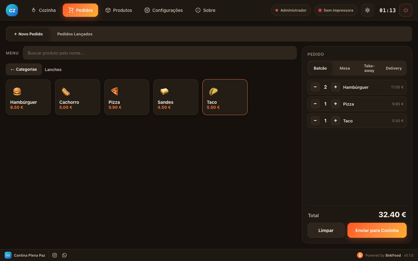 BnkFood — Pedido em andamento